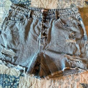 Pink Lily Blue Distressed Jean Shorts